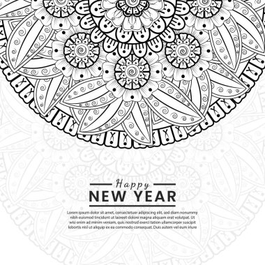 Mutlu yeni yıl afişleri ya da mehndi çiçekli kart şablonu