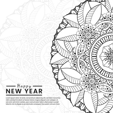 Mutlu yeni yıl afişleri ya da mehndi çiçekli kart şablonu