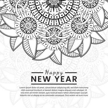 Mutlu yeni yıl afişleri ya da mehndi çiçekli kart şablonu