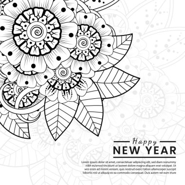 Mutlu yeni yıl afişleri ya da mehndi çiçekli kart şablonu