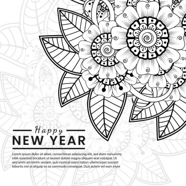 Mutlu yeni yıl afişleri ya da mehndi çiçekli kart şablonu
