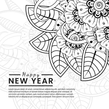 Mutlu yeni yıl afişleri ya da mehndi çiçekli kart şablonu
