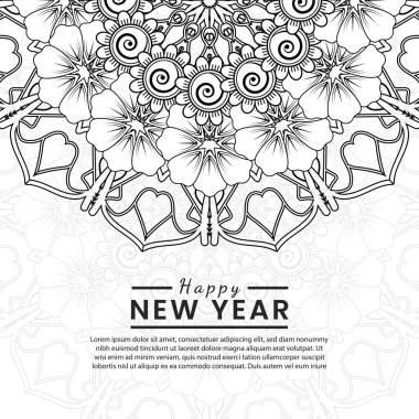 Mutlu yeni yıl afişleri ya da mehndi çiçekli kart şablonu