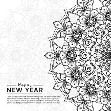 Mutlu yeni yıl afişleri ya da mehndi çiçekli kart şablonu