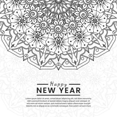 Mutlu yeni yıl afişleri ya da mehndi çiçekli kart şablonu