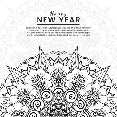 Mutlu yeni yıl afişleri ya da mehndi çiçekli kart şablonu