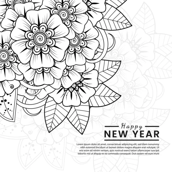 Mutlu yeni yıl afişleri ya da mehndi çiçekli kart şablonu
