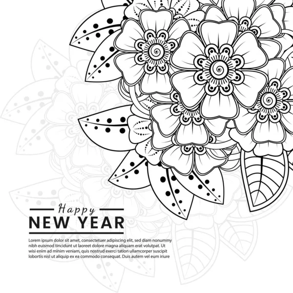 Mutlu yeni yıl afişleri ya da mehndi çiçekli kart şablonu