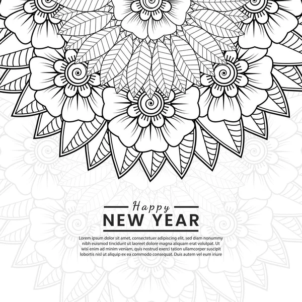 Mutlu yeni yıl afişleri ya da mehndi çiçekli kart şablonu