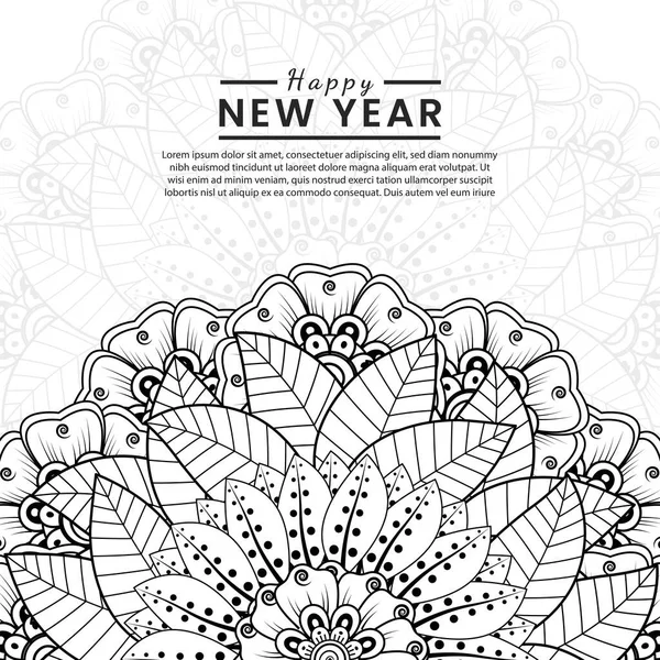 Mutlu yeni yıl afişleri ya da mehndi çiçekli kart şablonu