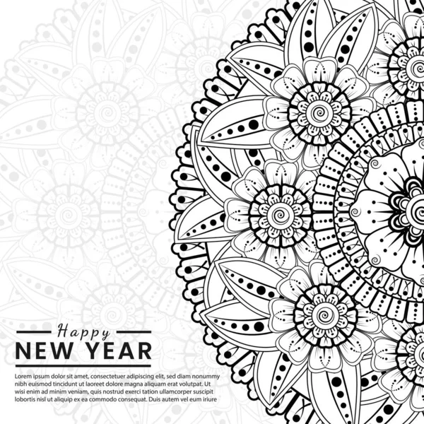 Mutlu yeni yıl afişleri ya da mehndi çiçekli kart şablonu