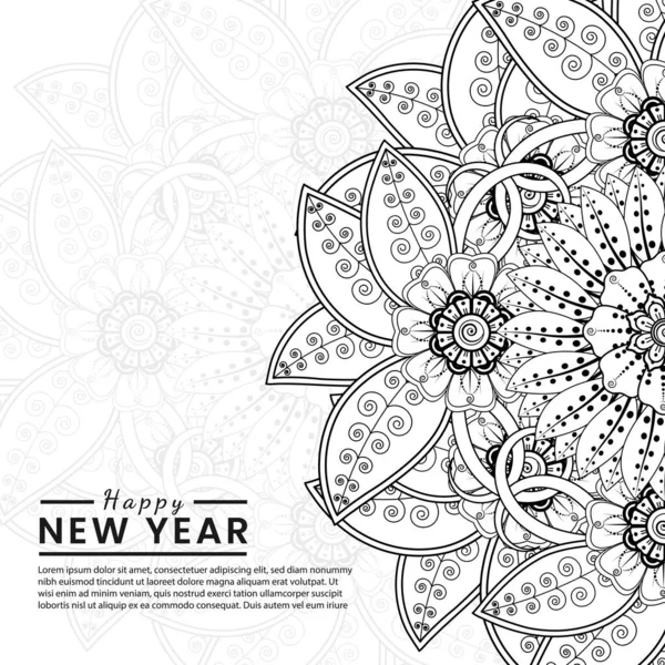 Mutlu yeni yıl afişleri ya da mehndi çiçekli kart şablonu