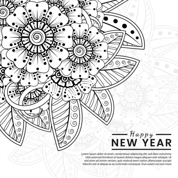 Mutlu yeni yıl afişleri ya da mehndi çiçekli kart şablonu