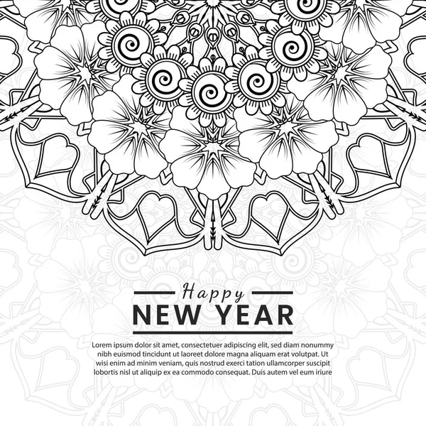 Mutlu yeni yıl afişleri ya da mehndi çiçekli kart şablonu