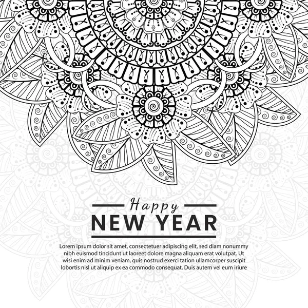 Mutlu yeni yıl afişleri ya da mehndi çiçekli kart şablonu