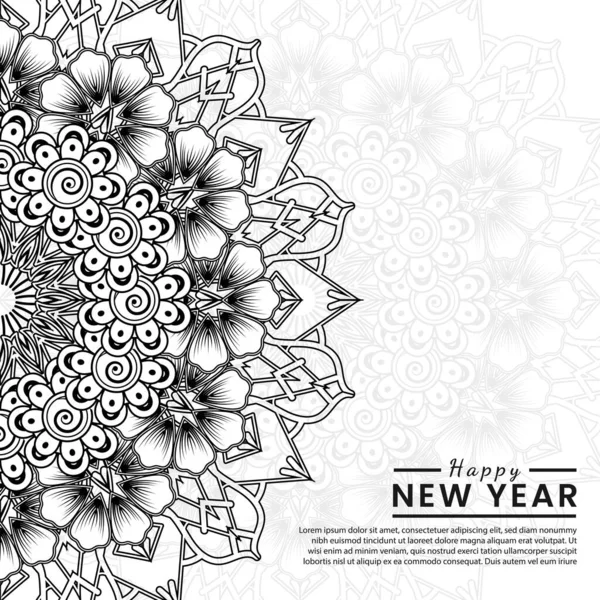 Mutlu Yeni Yıl Afişleri Mehndi Çiçekli Kart Şablonu — Stok Vektör