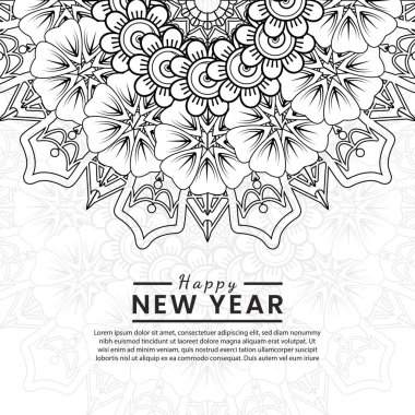 Mutlu yeni yıl afişleri ya da mehndi çiçekli kart şablonu