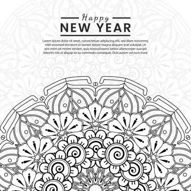 Mutlu yeni yıl afişleri ya da mehndi çiçekli kart şablonu