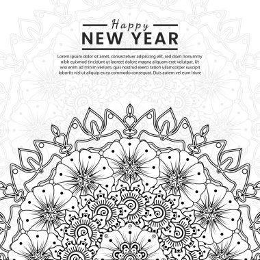 Mutlu yeni yıl afişleri ya da mehndi çiçekli kart şablonu