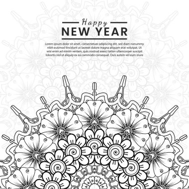 Mutlu yeni yıl afişleri ya da mehndi çiçekli kart şablonu