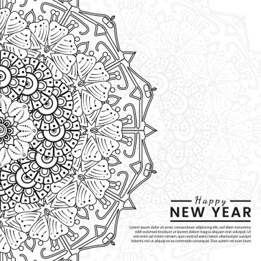 Mutlu yeni yıl afişleri ya da mehndi çiçekli kart şablonu