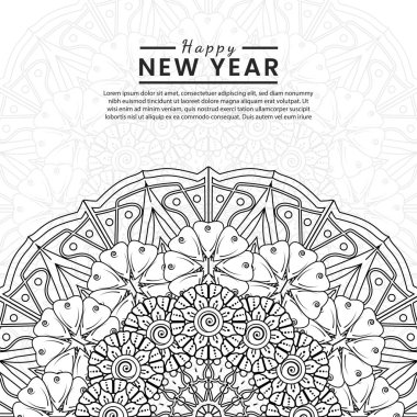 Mutlu yeni yıl afişleri ya da mehndi çiçekli kart şablonu