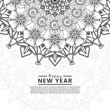 Mutlu yeni yıl afişleri ya da mehndi çiçekli kart şablonu