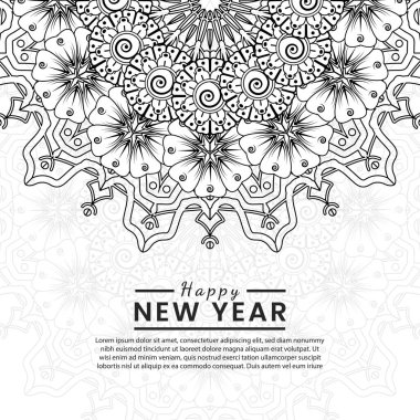 Mutlu yeni yıl afişleri ya da mehndi çiçekli kart şablonu