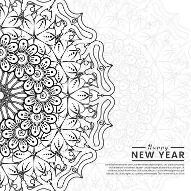 Mutlu yeni yıl afişleri ya da mehndi çiçekli kart şablonu