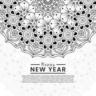 Mutlu yeni yıl afişleri ya da mehndi çiçekli kart şablonu