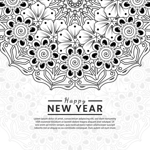 Mutlu yeni yıl afişleri ya da mehndi çiçekli kart şablonu