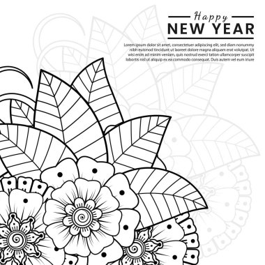 Mutlu yıllar 2022 bayrağı ya da mehndi çiçekli kart şablonu