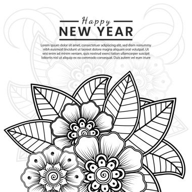 Mutlu yıllar 2022 bayrağı ya da mehndi çiçekli kart şablonu