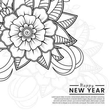 Mutlu yıllar 2022 bayrağı ya da mehndi çiçekli kart şablonu