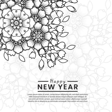 Mutlu yıllar 2022 bayrağı ya da mehndi çiçekli kart şablonu