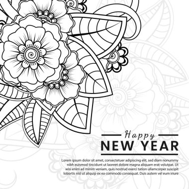 Mutlu yıllar 2022 bayrağı ya da mehndi çiçekli kart şablonu