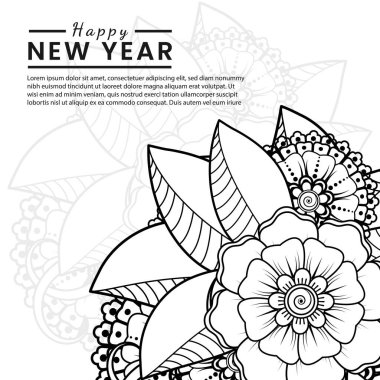 Mutlu yıllar 2022 bayrağı ya da mehndi çiçekli kart şablonu