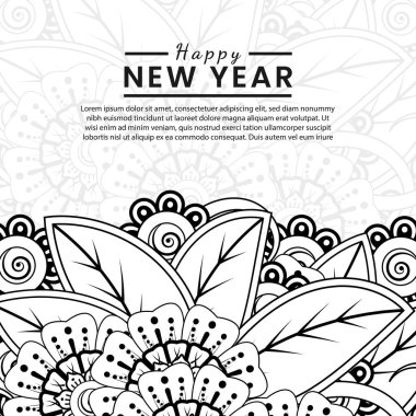 Mutlu yıllar 2022 bayrağı ya da mehndi çiçekli kart şablonu