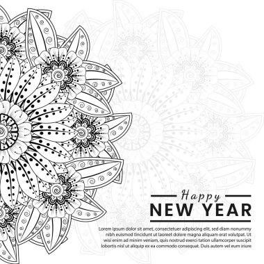 Mutlu yıllar 2022 bayrağı ya da mehndi çiçekli kart şablonu