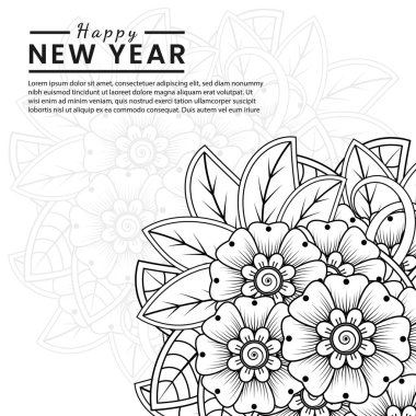 Mutlu yıllar 2022 bayrağı ya da mehndi çiçekli kart şablonu