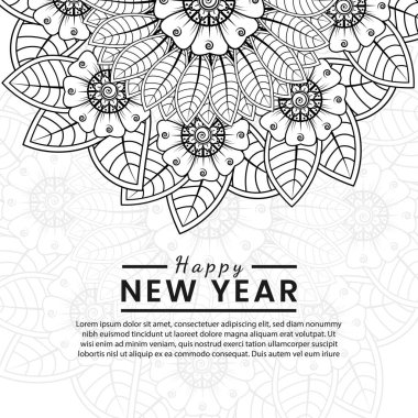 Mutlu yıllar 2022 bayrağı ya da mehndi çiçekli kart şablonu