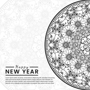 Mutlu yıllar 2022 bayrağı ya da mehndi çiçekli kart şablonu
