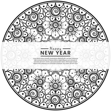 Mutlu yıllar 2022 bayrağı ya da mehndi çiçekli kart şablonu