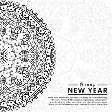 Mutlu yıllar 2022 bayrağı ya da mehndi çiçekli kart şablonu