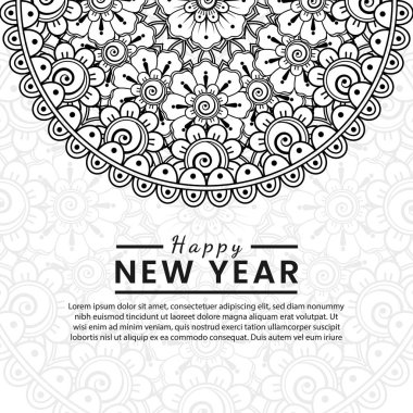 Mutlu yıllar 2022 bayrağı ya da mehndi çiçekli kart şablonu