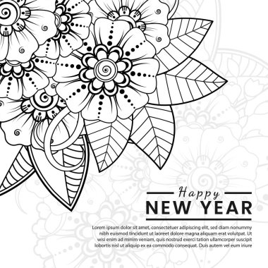 Mutlu yıllar 2022 bayrağı ya da mehndi çiçekli kart şablonu