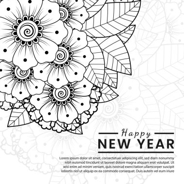 Mutlu yıllar 2022 bayrağı ya da mehndi çiçekli kart şablonu