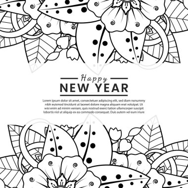 Mutlu yıllar 2022 bayrağı ya da mehndi çiçekli kart şablonu