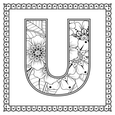 Mehndi çiçekleriyle dolu bir arka plan. Beyaz arka planda siyah çizgiler. Sancak veya kart şablonu