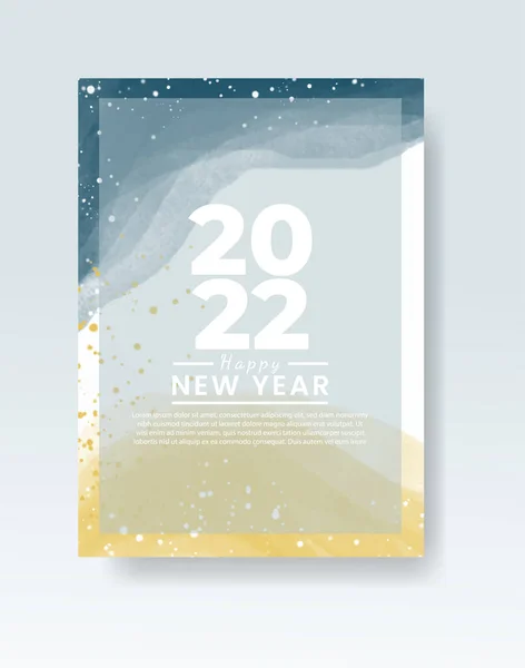 Mutlu yıllar 2022 posteri ya da suluboya lekeli kart şablonu 